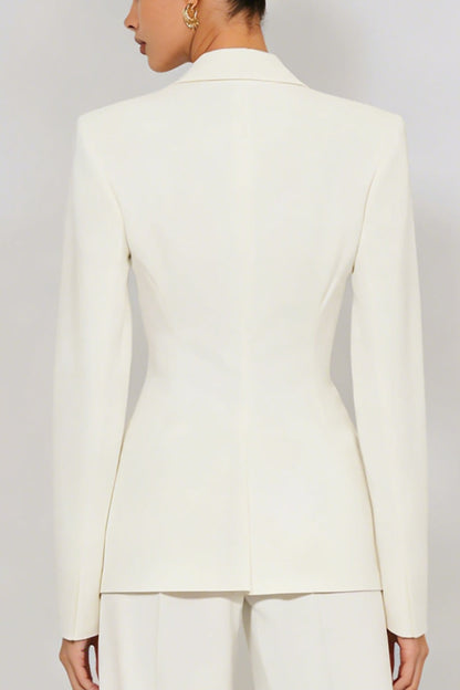 Close-up back view of ivory fitted blazer with clean structured seams and tailored waist – Una Una