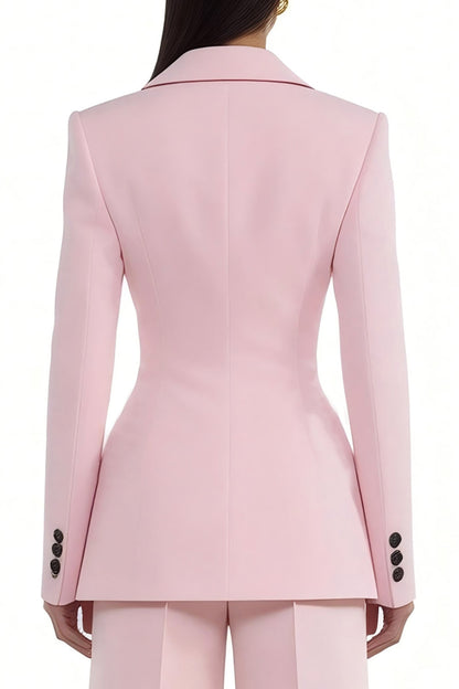 Close-up back view of blush pink fitted blazer with structured seams and three-button cuff detail – Una Una